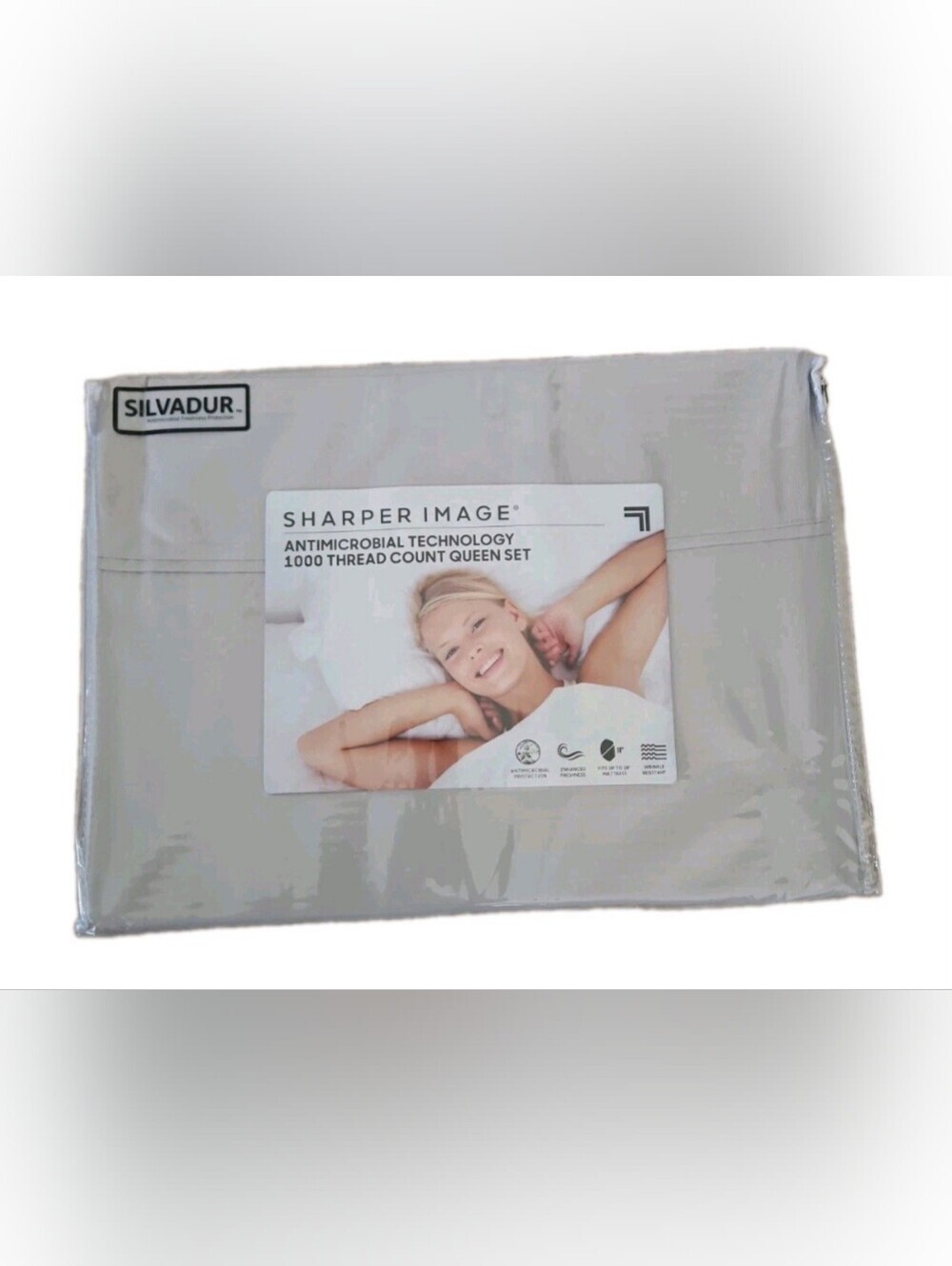 Sharper Image Light Gray Antimicrobial 1000 TC Queen Sheet Set
